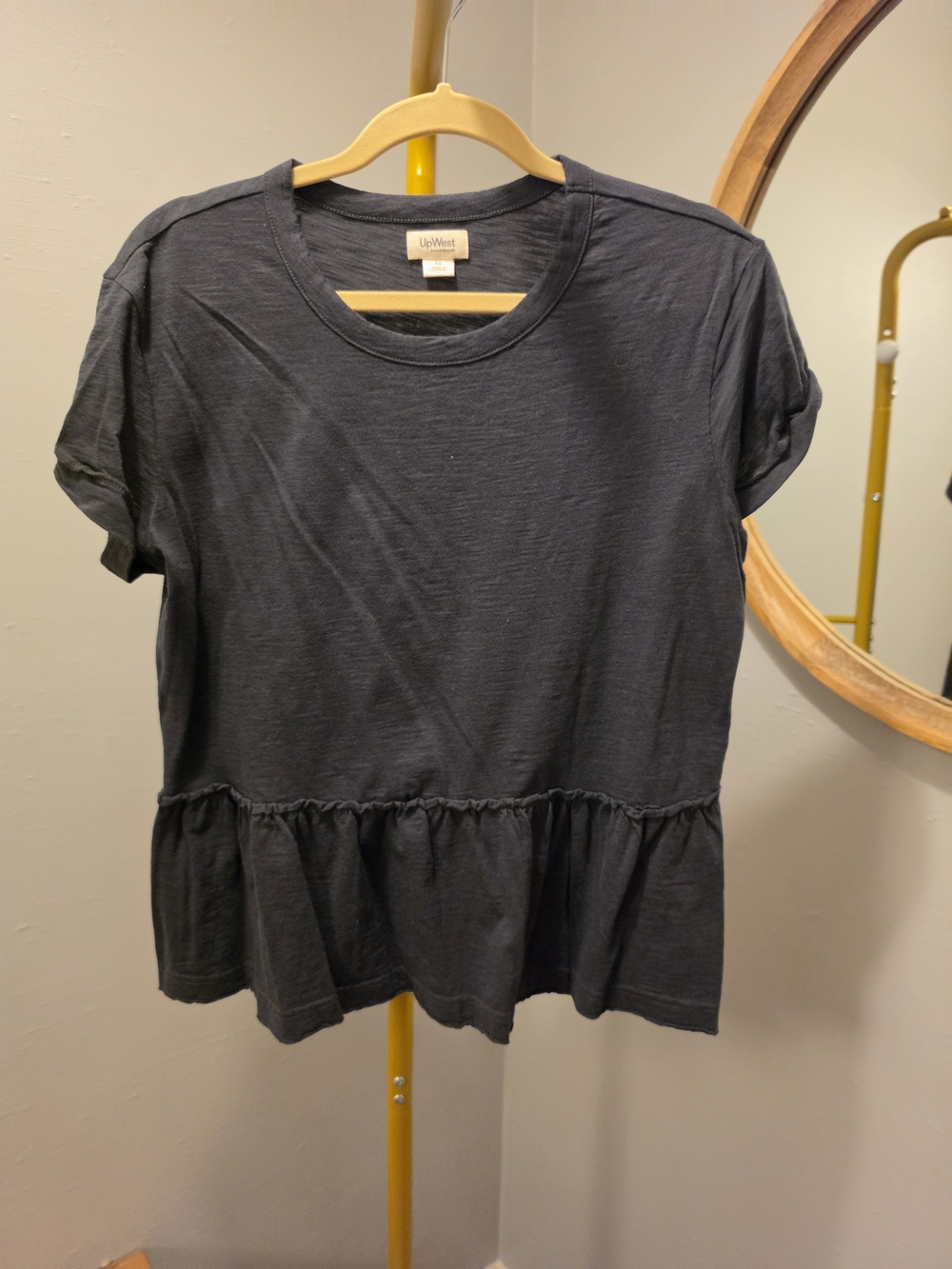 UpWest Charcoal/Soft Black Short-Sleeve Peplum Tee - Size Medium